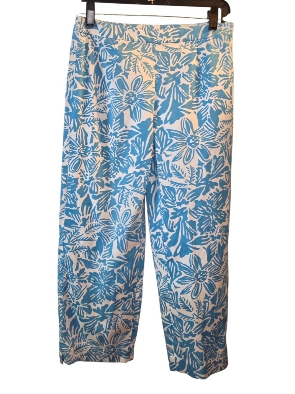 Talbots Petites Cropped Pants Blue White Floral Size 2